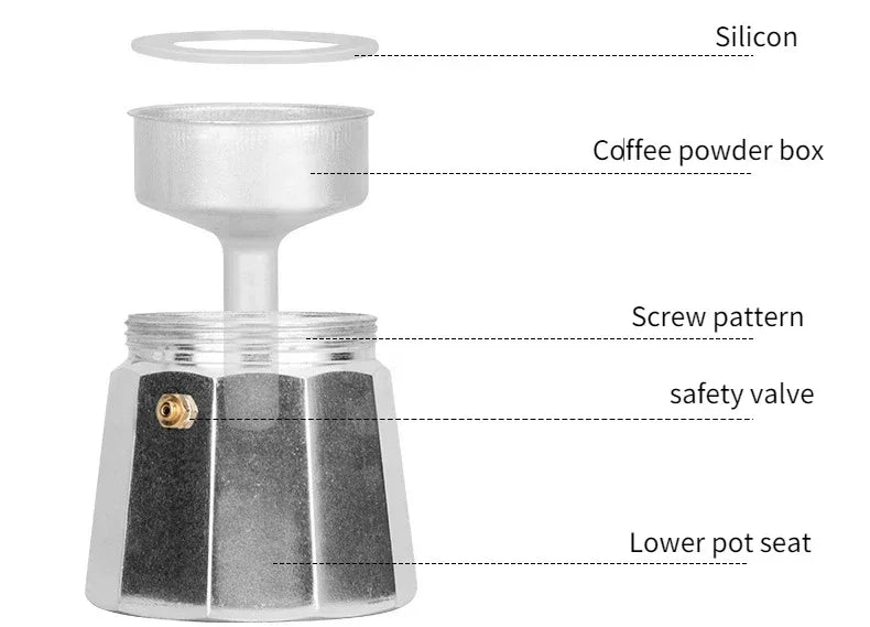 Cafeteira Moka Italiana em Alumínio Octogonal Profissional