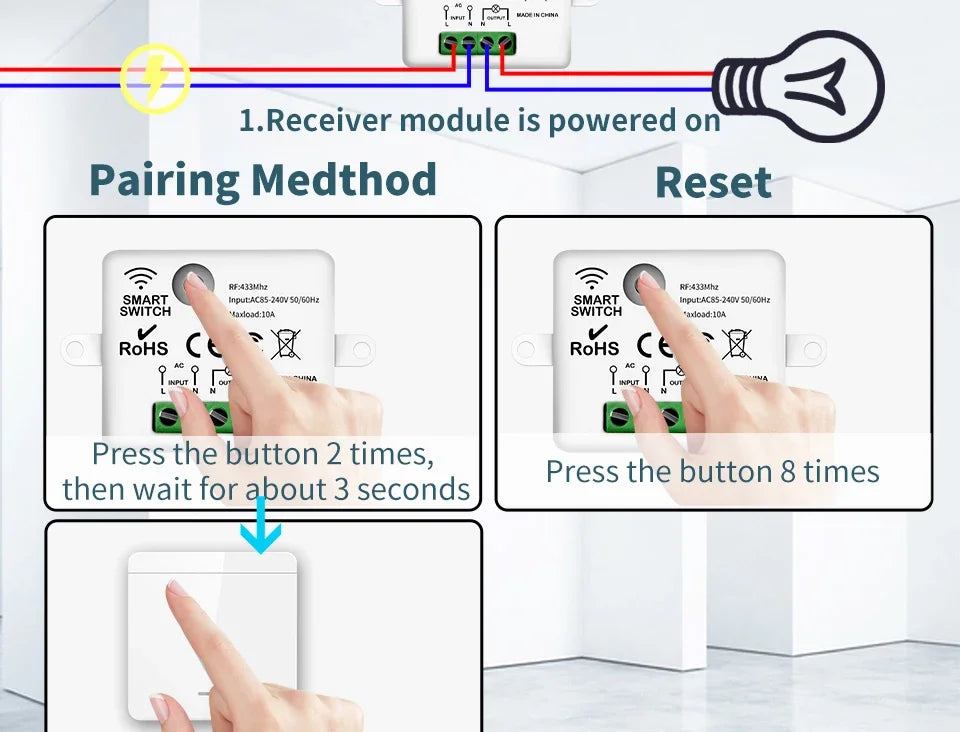 Mini Interruptor de Luz e Controle Remoto Sem Fio