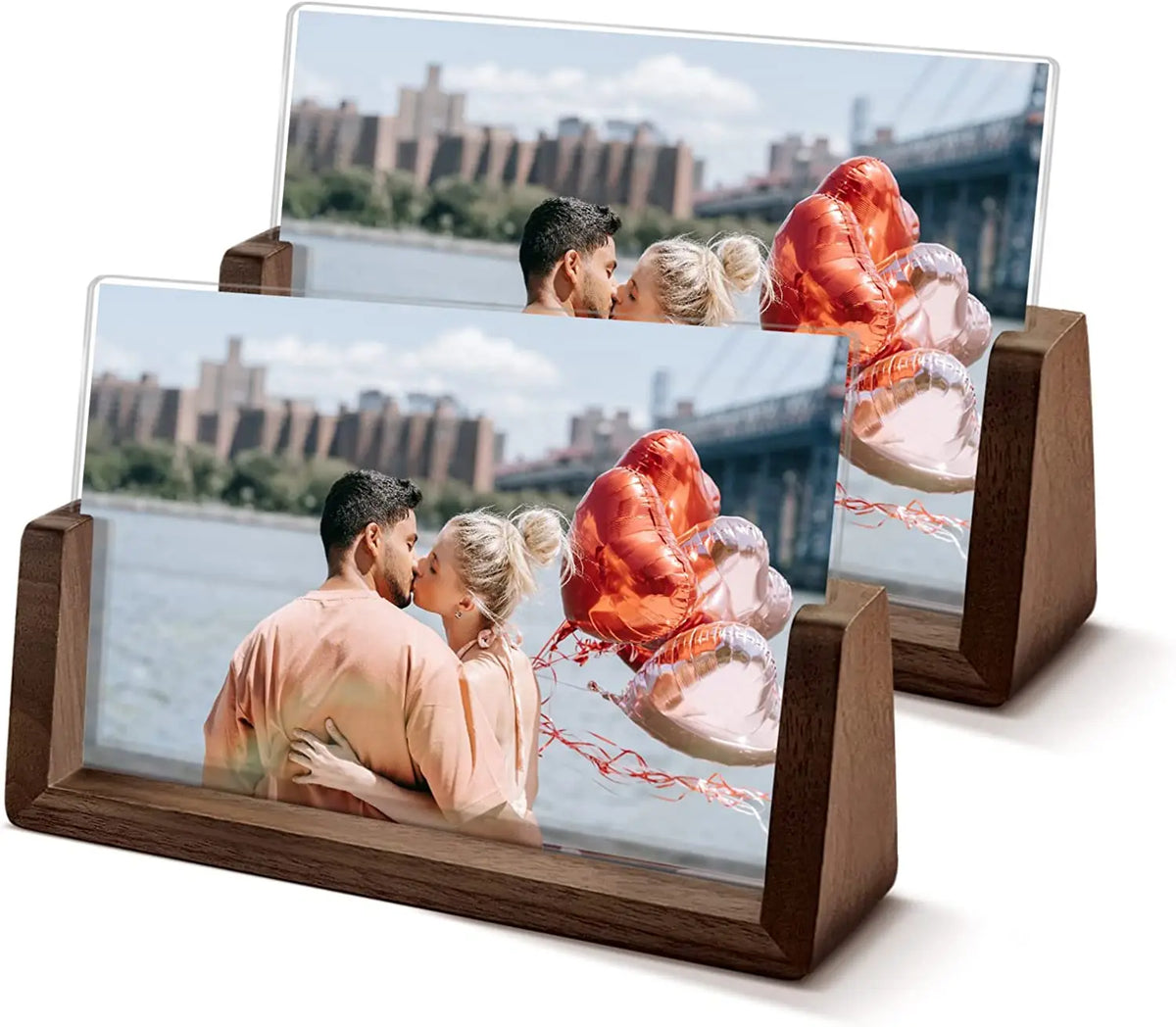 Moldura Transparente para Fotos com Suporte de Madeira